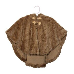 LITTLE LASS | Brown Faux Fur Hooded Side Snap Girls Cape Poncho Toddler 2T
